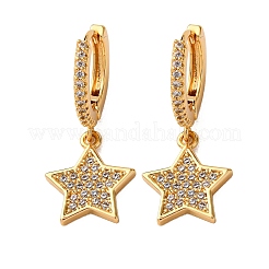 Star Brass Micro Pave Clear Cubic Zirconia Hoop Earrings&nbsp;EJEW-F384-04G
