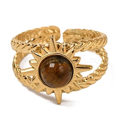 Round Natural Tiger Eye Finger Rings&nbsp;RJEW-Q822-39G-02