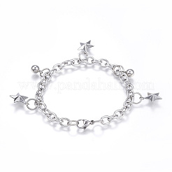 Tarnish Resistant 304 Stainless Steel Charm Bracelets&nbsp;LS-BJEW-G544-28P