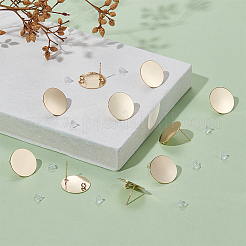 10Pcs Rack Plating Brass Flat Round Stud Earring Findings&nbsp;KK-BC0010-97