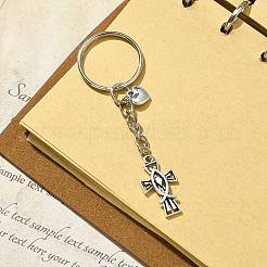 Alloy Cross with Jesus Fish & Heart Pendant Keychain&nbsp;KEYC-JKC00638