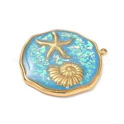 304 Stainless Steel Epoxy Resin with Natural Shell and Sequins Inside Pendants&nbsp;STAS-L026-17G-G03