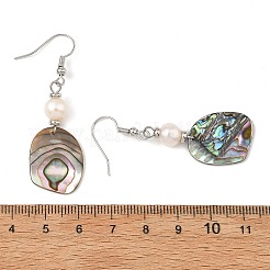 Natural Cultured Freshwater Pearl & Abalone Shell/Paua Shell Beads Dangle Earrings&nbsp;EJEW-JE07313-02