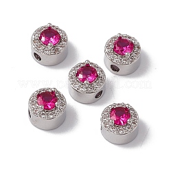Rack Plating Brass Micro Pave Cubic Zirconia Flat Round Beads&nbsp;KK-C007-13