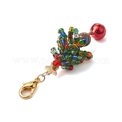 Christmas Tree Glass Seed Beads & Natural Tiger Eye Pendant Decorations&nbsp;HJEW-MZ00075-02