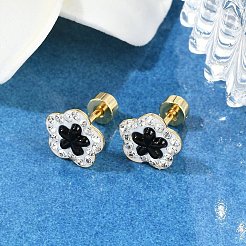 Flower Glass & Polymer Clay Rhinestone Ear Fake Plugs&nbsp;EJEW-H105-32G