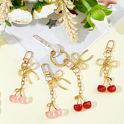 4Pcs 2 Colors Bowknot & Cherry Zinc Alloy & Resin Pendant Decorations&nbsp;FIND-DC0008-26