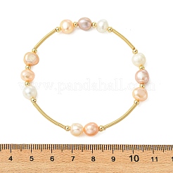 Nuggets Natural Cultured Freshwater Pearl & Brass Beaded Bangles&nbsp;BJEW-JB13979