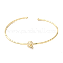 Rack Plating Brass Micro Pave Clear Cubic Zirconia Letter Open Cuff Bangles&nbsp;BJEW-A018-01G-Q