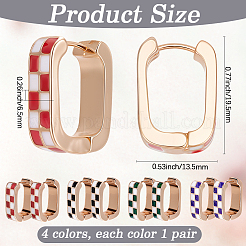 4 Pairs Rectangle with Tartan Pattern Alloy Enamel Hoop Earrings&nbsp;EJEW-SC0002-26A
