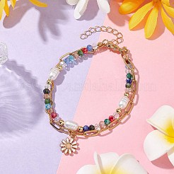 Electroplated Glass & Imitation Pearl Multi-strand Bracelets&nbsp;BJEW-JB10430