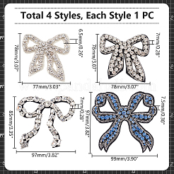 4Pcs 4 Styles Bowknot Glass Rhinestone Beading Flower Applqiues&nbsp;PATC-GO0001-11