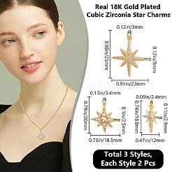 6Pcs 3 Styles Brass Micro Pave Cubic Zirconia Pendants&nbsp;ZIRC-BBC0002-57
