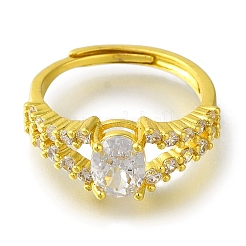 Rack Plating Oval Brass Micro Pave Clear Cubic Zirconia Adjustable Rings for Women&nbsp;RJEW-H232-06P