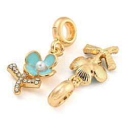Rack Plating Alloy Enamel Flower European Dangle Charms&nbsp;FIND-B034-15G-02