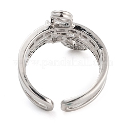 Rack Plating Brass Micro Pave Cubic Zirconia Paper Clip Open Cuff Rings for Women&nbsp;RJEW-C080-02P
