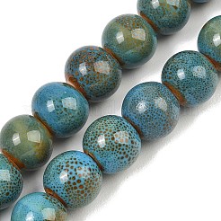 Handmade Fancy Antique Glazed Porcelain Ceramic Round Beads Strands&nbsp;PORC-L019-10mm-11