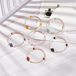 Natural Gemstone & Pearl Round Beaded Bangle&nbsp;BJEW-JB08464