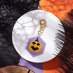 5Pcs Halloween Glass Seed Beaded Pendant Decorations&nbsp;HJEW-MZ00343