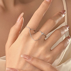 925 Sterling Silver with Cubic Zirconia Open Cuff Double Rings for Women&nbsp;FS-WGE2F5D-01