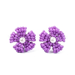 Daisy Glass Seed Beaded Stud Earrings&nbsp;EJEW-MZ00334-04