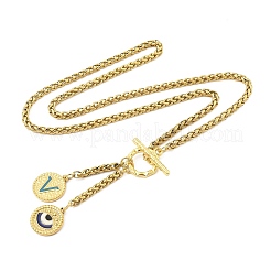 Ion Plating(IP) 304 Stainless Steel Sky Blue Enamel Letter & Eye Pendant Wheat Chain Necklaces&nbsp;STAS-Z102-01G-V