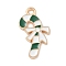 Christmas Theme Alloy Enamel Pendants, Golden, Candy Cane, 22x12x1.2mm, Hole: 1.8mm