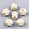 Painted Natural Wood Beads, Laser Engraved Pattern, Faceted, Polygon with Leopard Print, Light Yellow, 10x10x10mm, Hole: 2mm