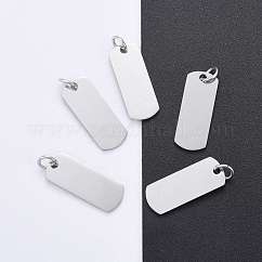 Tarnish Resistant 201 Stainless Steel Pendants, Mirror Polished Finish, Rectangle, Stamping Blank Tag, Stainless Steel Color, 20x8x1mm, Hole: 3.5mm