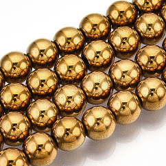 Non-Magnetic Synthetic Hematite Beads Strands, Grade A, Round, Golden Plated, 8mm, Hole: 1mm, about 50~52pcs/strand