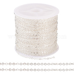 Brass Coated Iron Flat Cable Chains, Soldered, with Spool, Flat Oval, Silver, 2x1.5x0.3mm, about 32.81 Feet(10m)/Roll