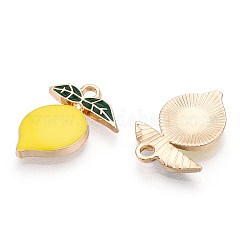 Golden Plated Alloy Enamel Pendants, Lemon, Cadmium Free & Lead Free, Yellow, 19.5x15x3mm, Hole: 2mm