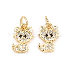 Brass Micro Pave Clear Cubic Zirconia Charms, Cadmium Free & Lead Free, Long-Lasting Plated, with Jump Ring, Cat, Golden, 11.5x8x2mm, Jump Ring: 5x1mm, 3mm Inner Diameter