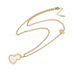 Ion Plating(IP) 304 Stainless Steel Pave Natural Shell Gourd Pendant Cable Chain Necklaces for Women&nbsp;NJEW-M078-02G-01