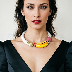 Alloy Enamel Bird Hinged Open Cuff Choker Necklaces&nbsp;WG849AB-02