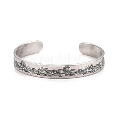 Non-Tarnish Wave Pattern 304 Stainless Steel Open Cuff Bangle&nbsp;BJEW-M289-01P