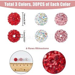 90Pcs 3 Colors Valentine's Day Theme Polymer Clay Rhinestone Round Beads&nbsp;RB-HY0001-02