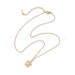 Sea Turtle Brass Micro Pave Clear Cubic Zirconia Pendant 304 Stainless Steel Cable Chain Necklaces for Women&nbsp;NJEW-JN05409