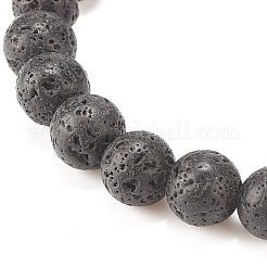Natural Lava Rock Stretch Bracelet with Alloy Cross&nbsp;BJEW-JB08192-04