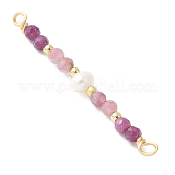 Faceted Round Natural Ruby & Pink Tourmaline & Potato Natural Cultured Freshwater Pearl Beaded Connector Charms&nbsp;PALLOY-JF03531-09