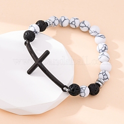 Round Synthetic Howlite &  Natural Lava Rock Bead Stretch Bracelets&nbsp;BJEW-F493-04EB-02