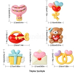 7Pcs 7 Styles Ring/Box/Lock/Envelope/Bear/Balloon/Hot Air Balloon Valentine's Day Theme Opaque Resin Decoden Cabochons&nbsp;RESI-FS0001-69
