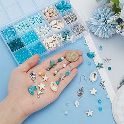 DIY Ocean Theme Natural Cowrie Shell & Synthetic Turquoise Beads Jewelry Making Findings Kits&nbsp;DIY-PH0028-49