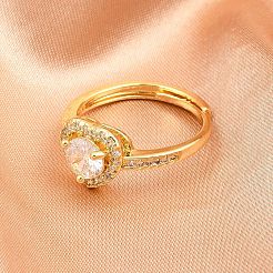 Brass Micro Pave Cubic Zirconia Adjustable Finger Rings for Women&nbsp;RJEW-Z113-31G