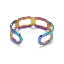 Rainbow Color Ion Plating(IP) 304 Stainless Steel Oval Wrap Open Cuff Ring for Women&nbsp;RJEW-A005-21MC