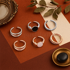 2 Colors Oval Alloy Enamel Adjustable Cuff Rings Sets for Women&nbsp;RJEW-HY0001-19