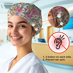 2Pcs 2 Styles Cotton Adjustable Printed Bouffant Hats Working Caps for Women Men&nbsp;AJEW-DR0002-26B