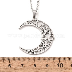 304 Stainless Steel Hollow Flower Moon Pendant Cable Chain Necklaces for Men Women&nbsp;NJEW-K308-01A-P