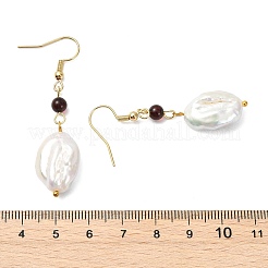 Natural Baroque Keshi Pearl and Natural Amber Dangle Earrings&nbsp;EJEW-JE07110