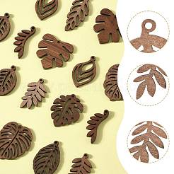 18Pcs 9 Styles Natural Walnut Wood Pendants&nbsp;WOOD-FS0001-48